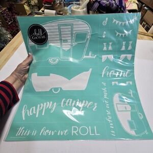 "Happy Camper" Chalk Couture Transfer Stencil Sz D 18x18 RETIRED DIY Crafting